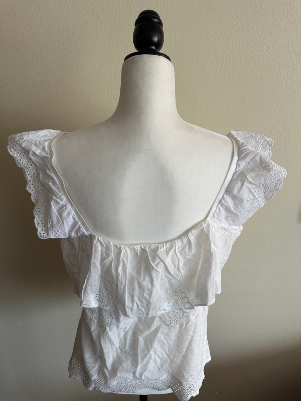 White Eyelet Ruffle Women’s Top - Picture 2 of 2